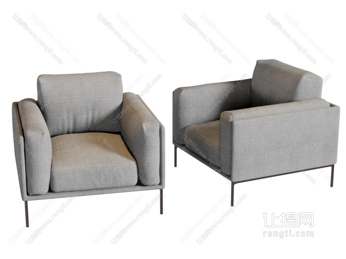 新中式灰色单人沙发
