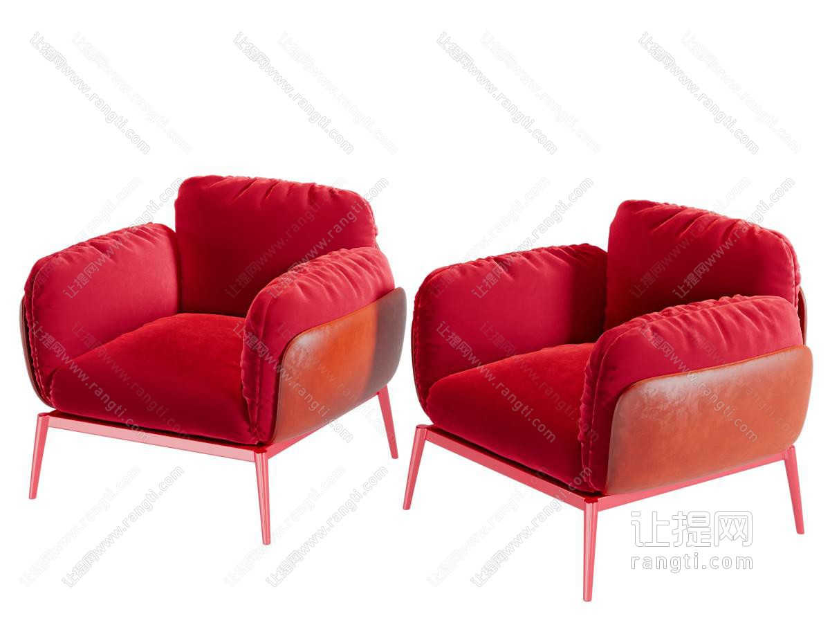 现代红色布艺单人沙发