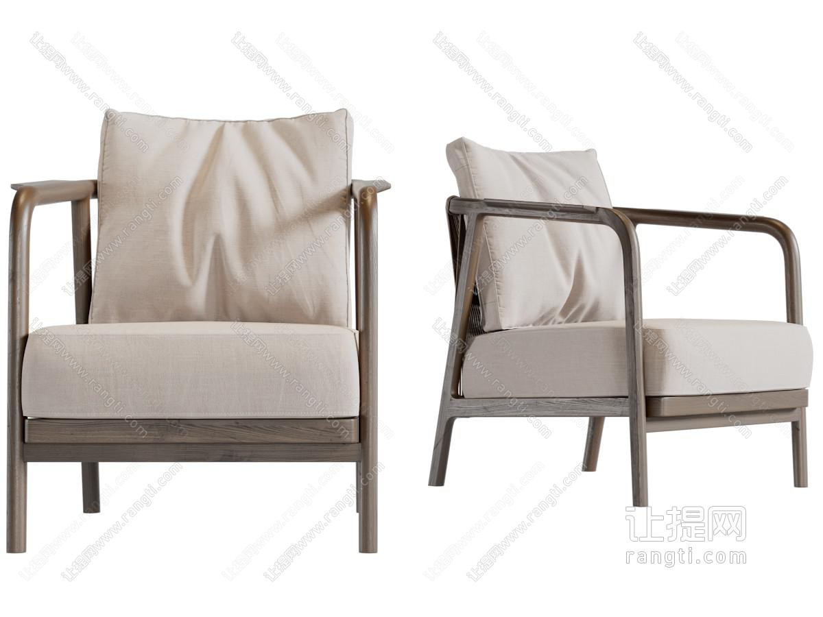 新中式实木框架的单人沙发