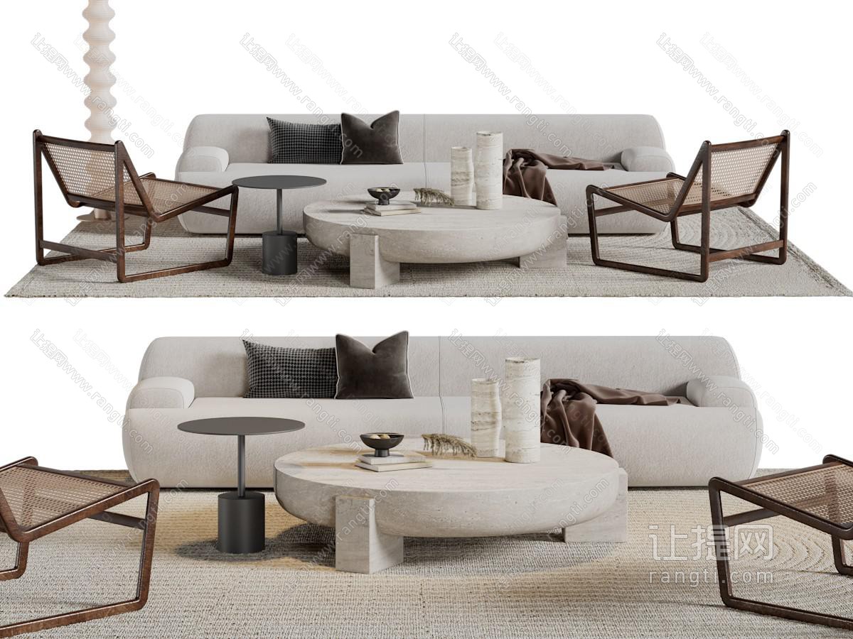现代布艺多人沙发休闲椅子茶几组合