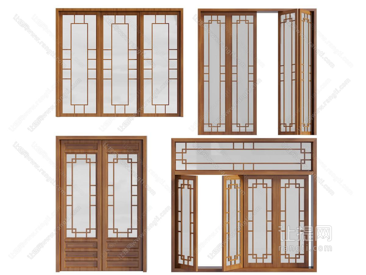 新中式实木边框的平开窗折叠门