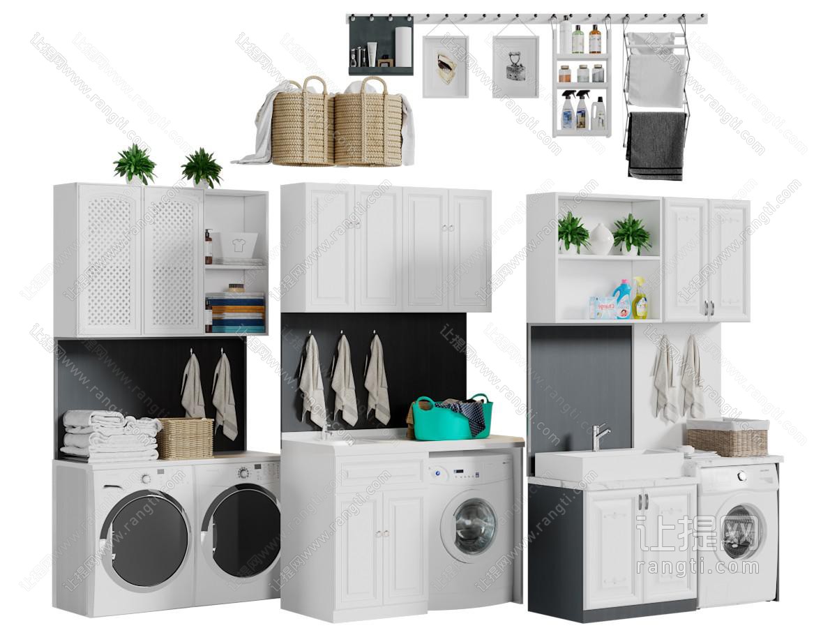 现代白色洗衣机收纳装饰柜