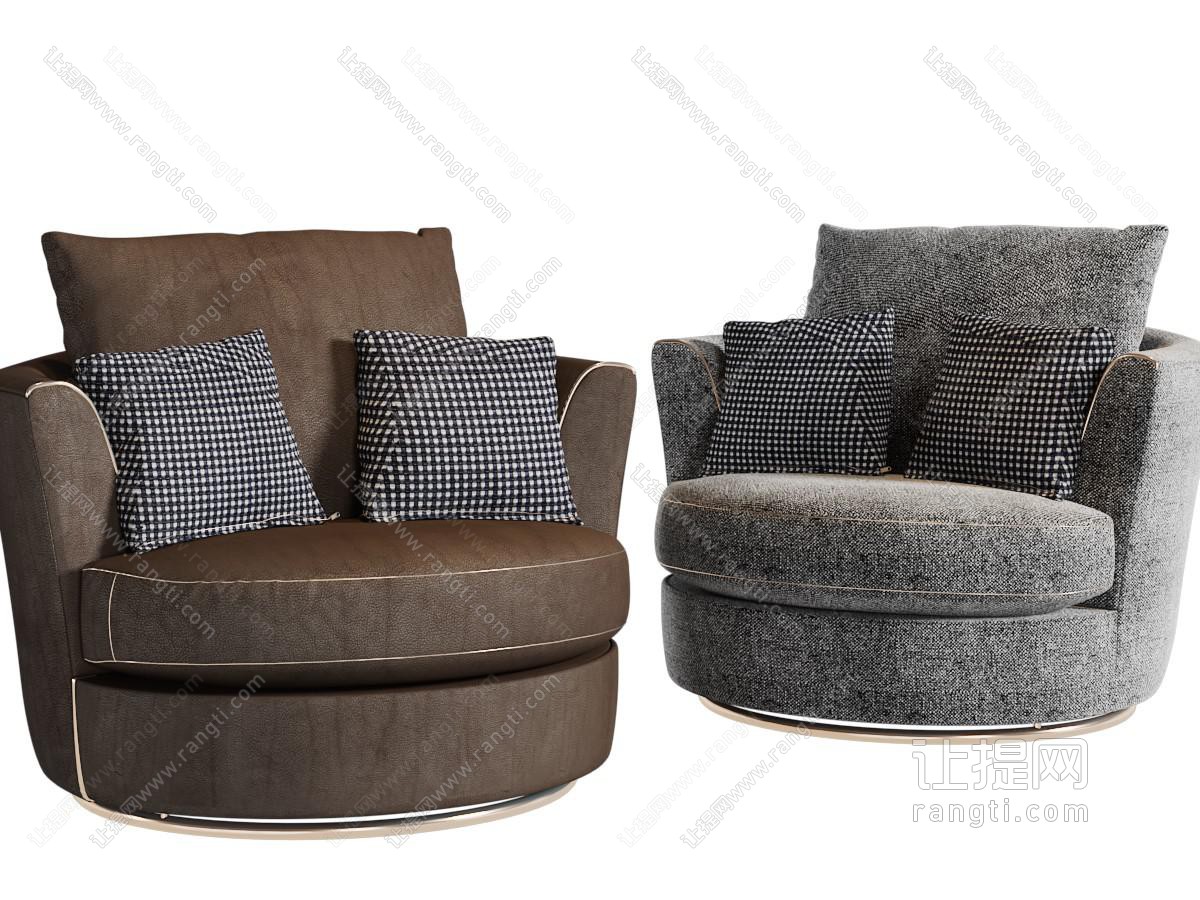 现代圆形布艺单人沙发