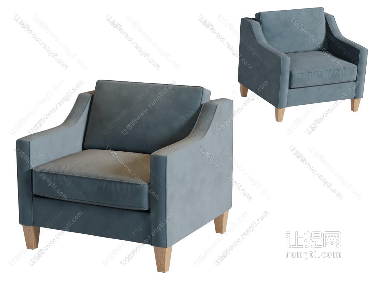 现代灰色布艺单人沙发