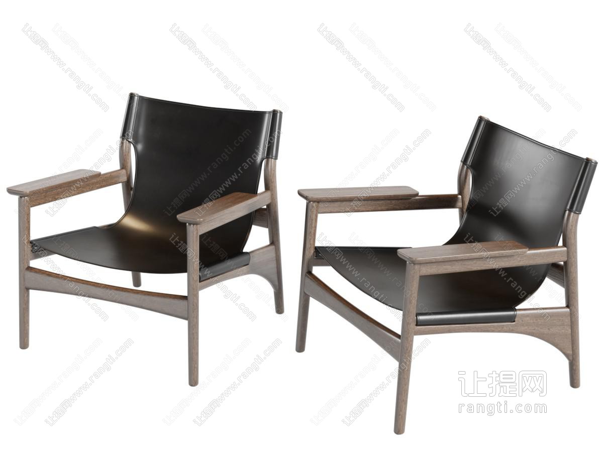 北欧实木框架皮质休闲椅子