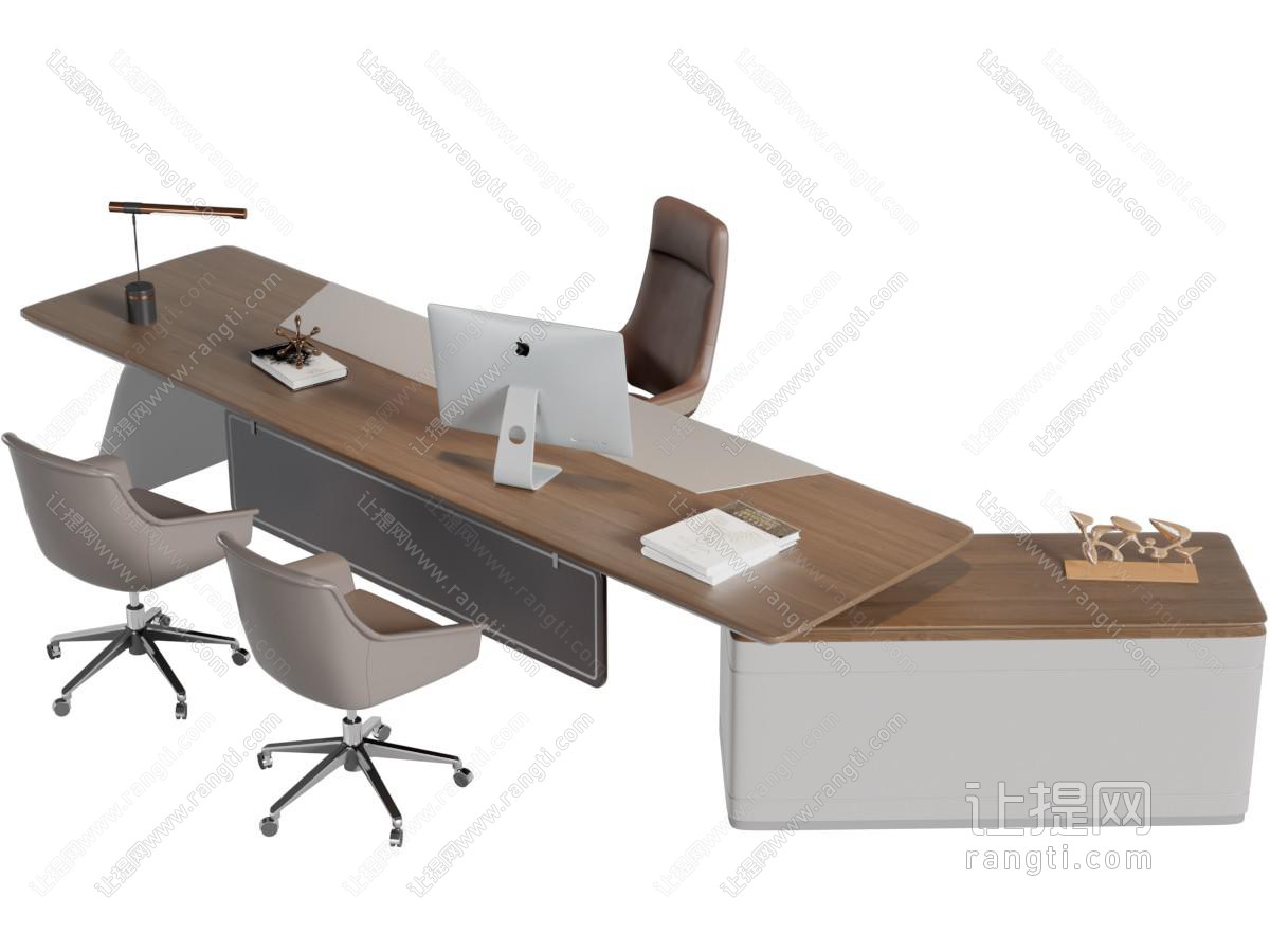 现代可转动的老板台办公桌椅组合