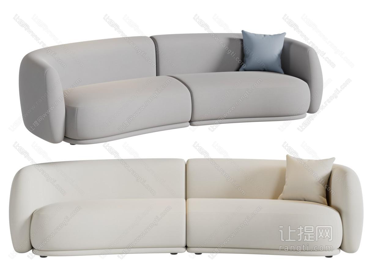 新中式弧形布艺多人沙发