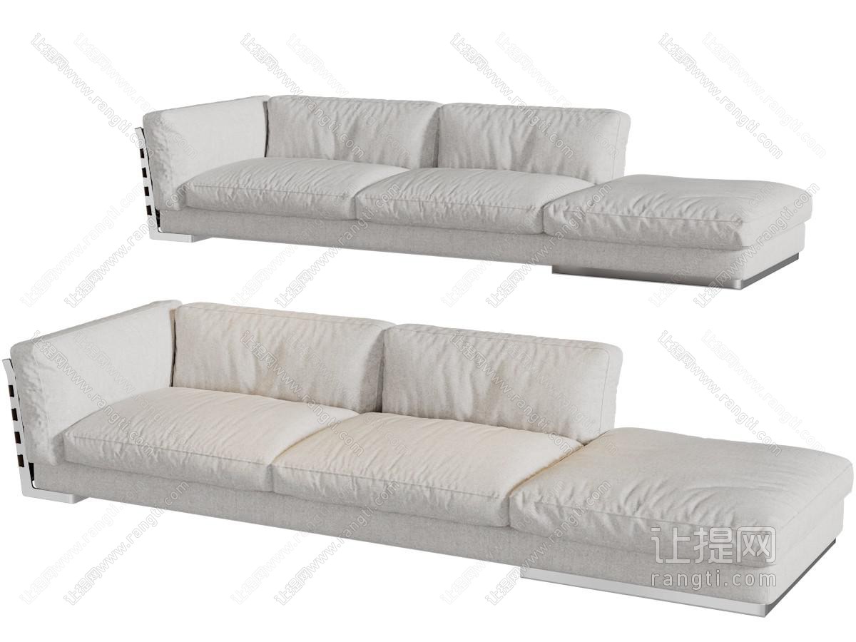 现代白色布艺多人沙发