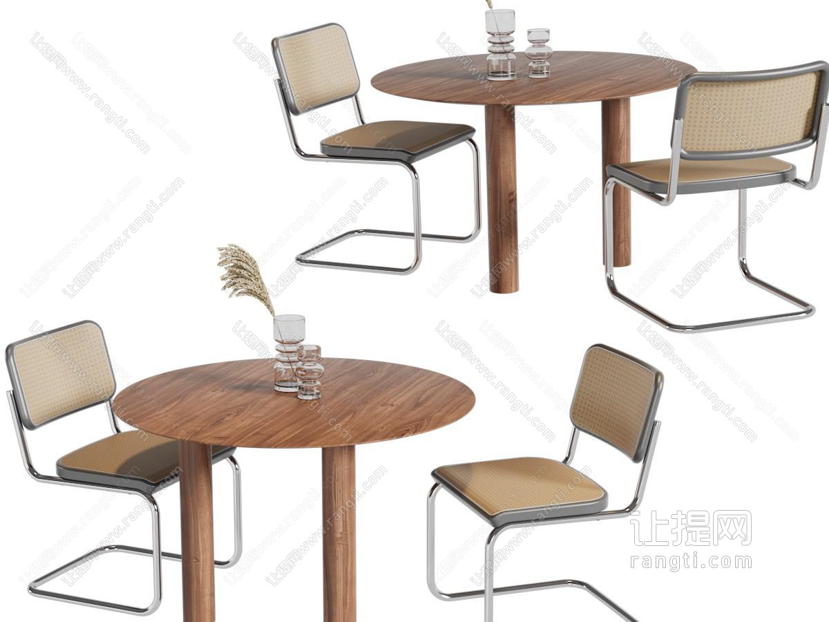 现代实木圆形餐桌椅组合