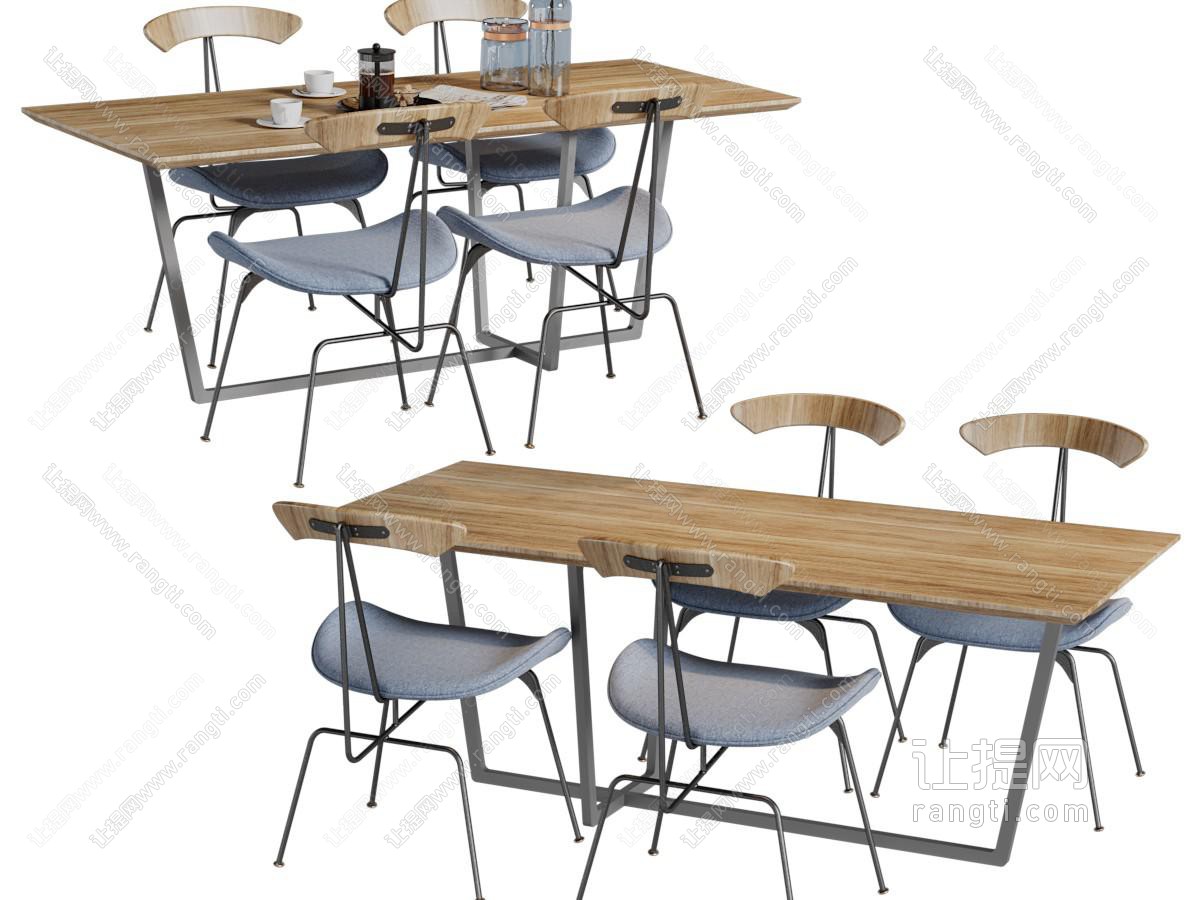 后现代实木长方形餐桌椅组合