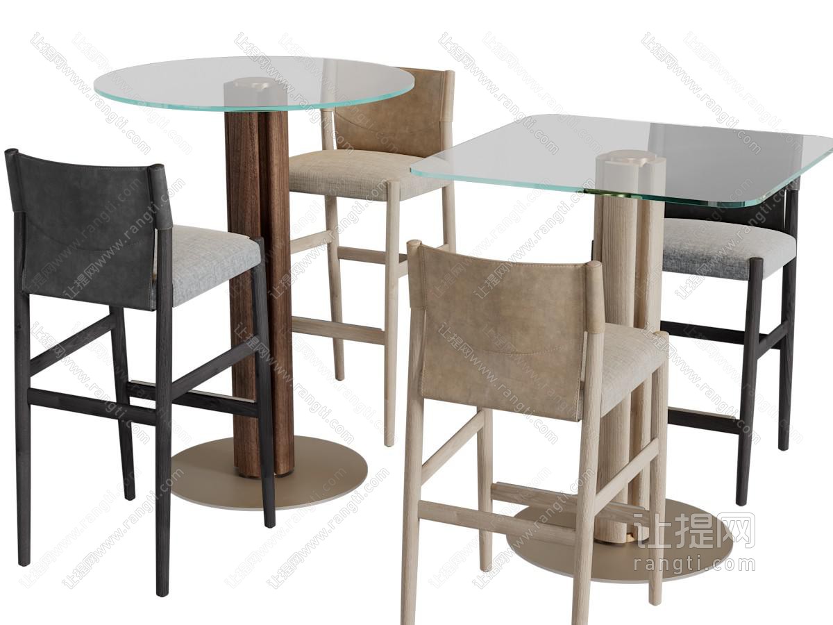 现代玻璃台面的餐桌吧椅组合