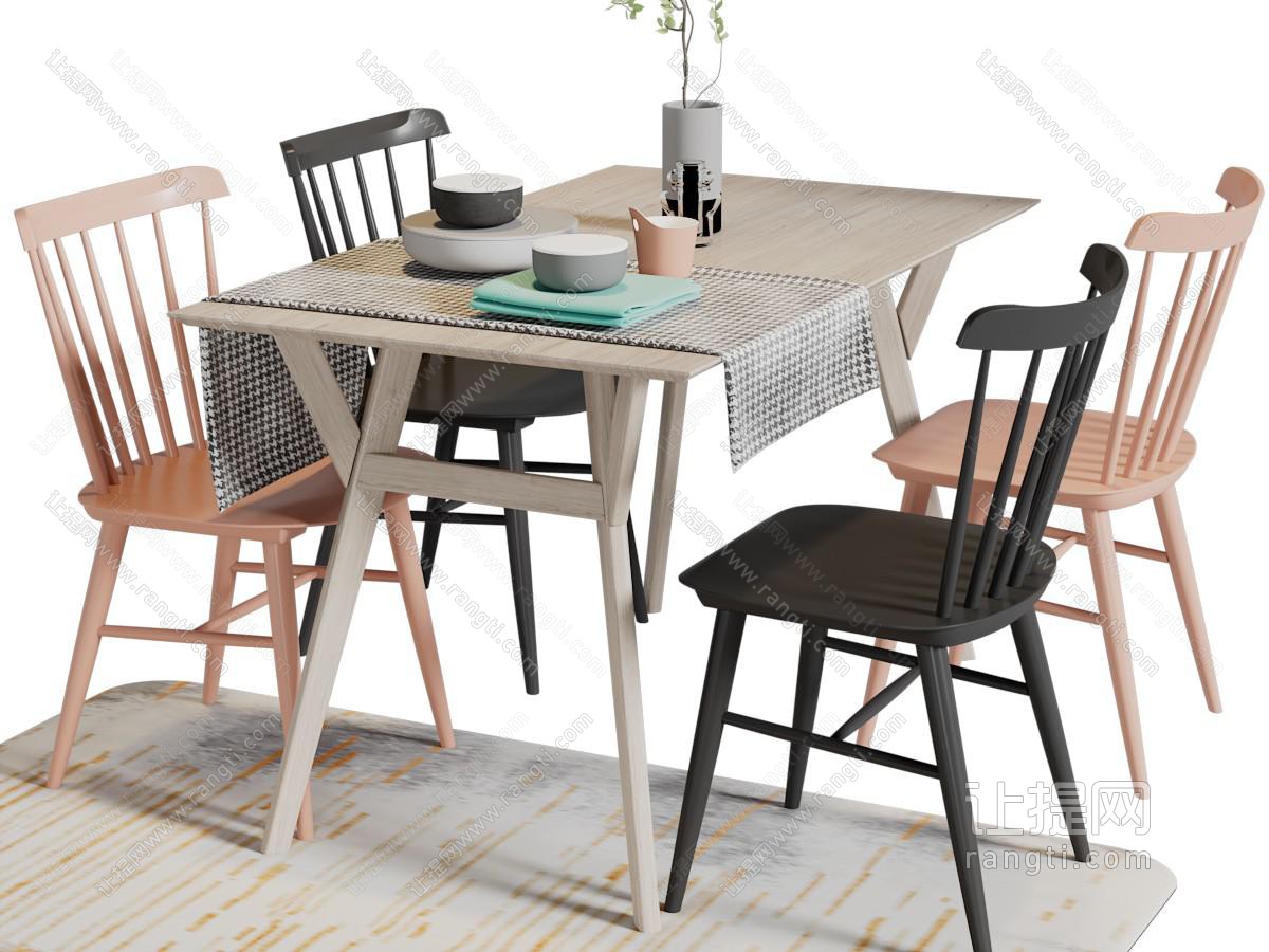 北欧长方形实木餐桌椅组合