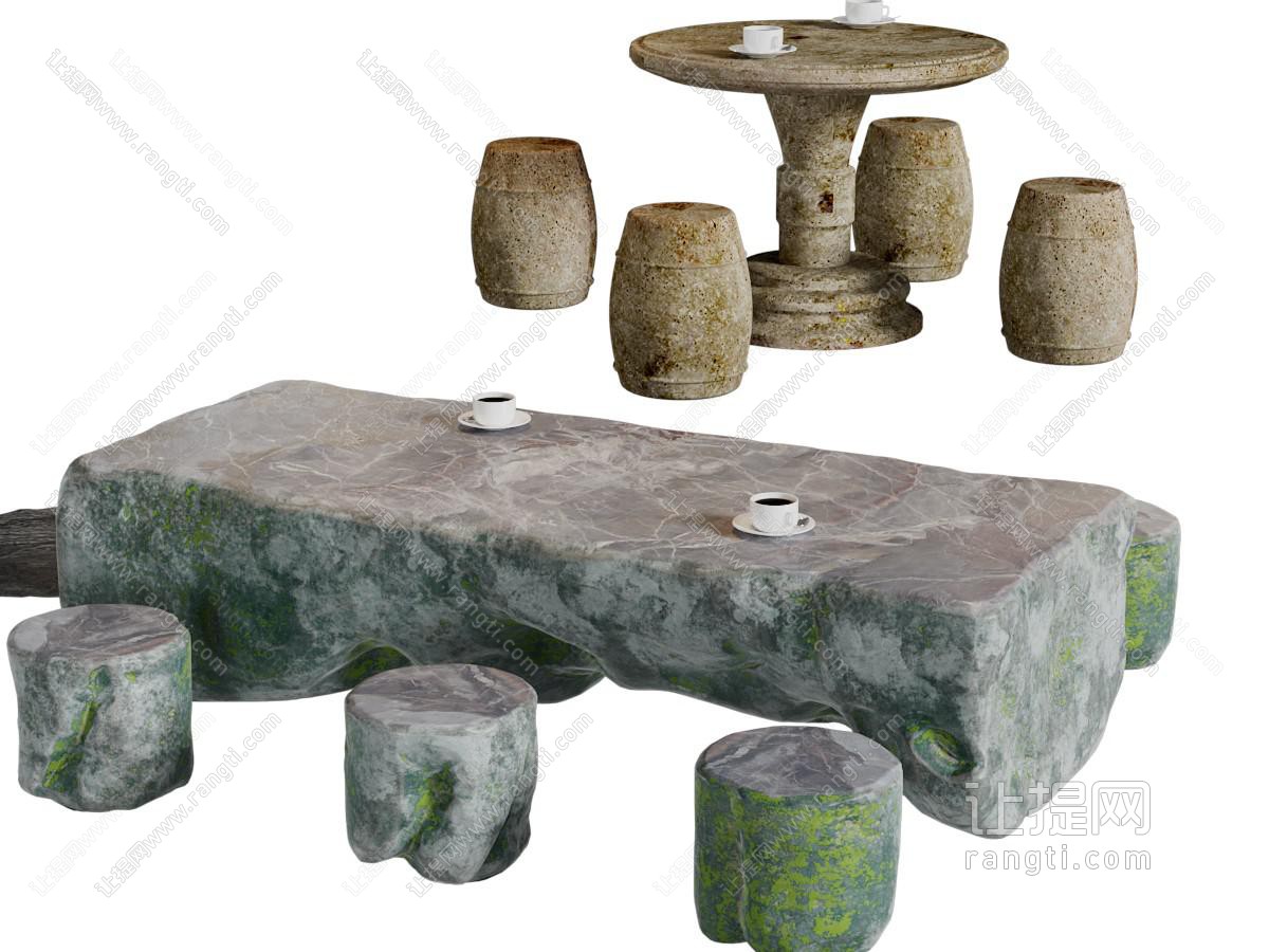中式石头茶桌石凳
