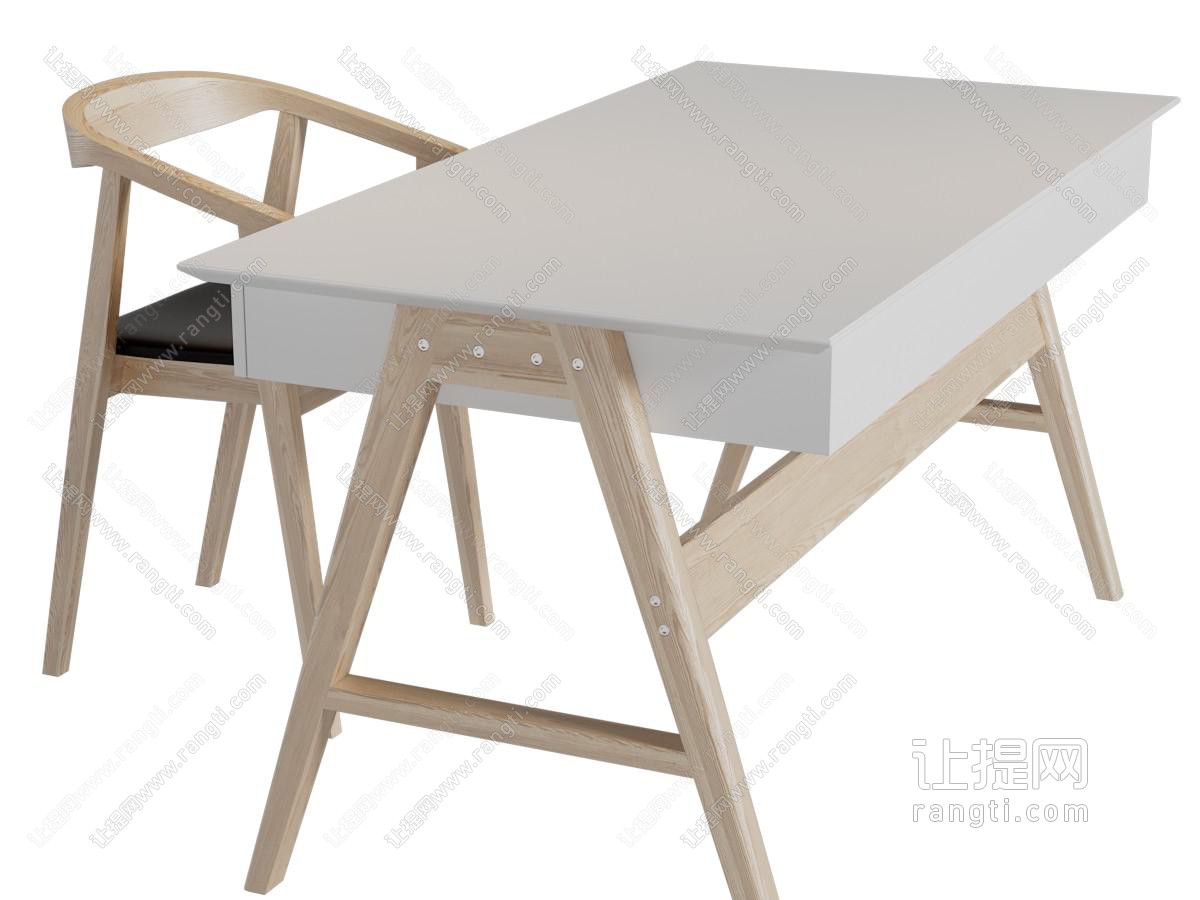 北欧实木书桌椅组合