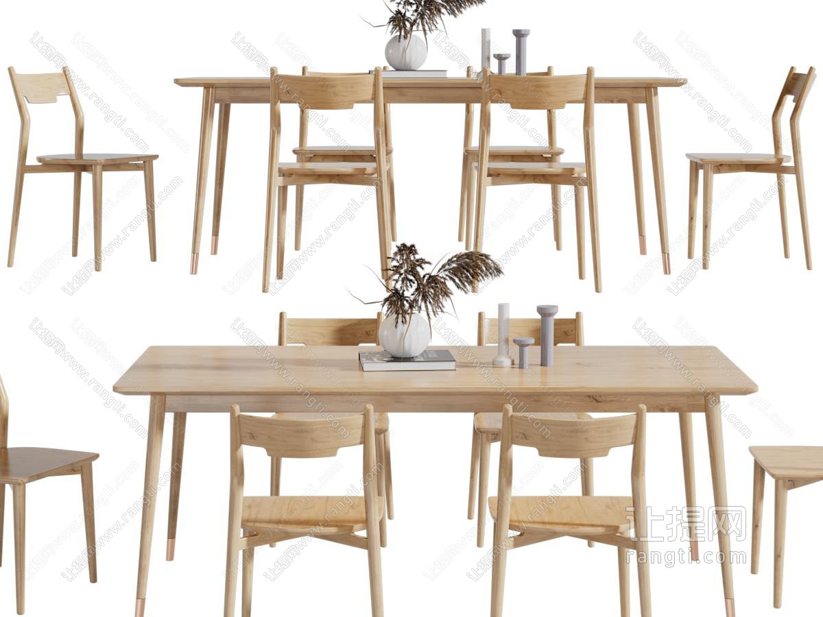 北欧实木长方形餐桌椅组合