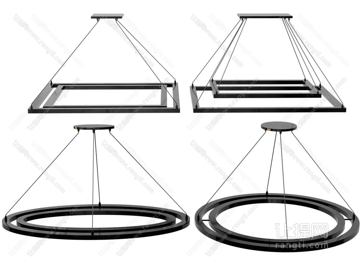 现代黑色回字形吊灯