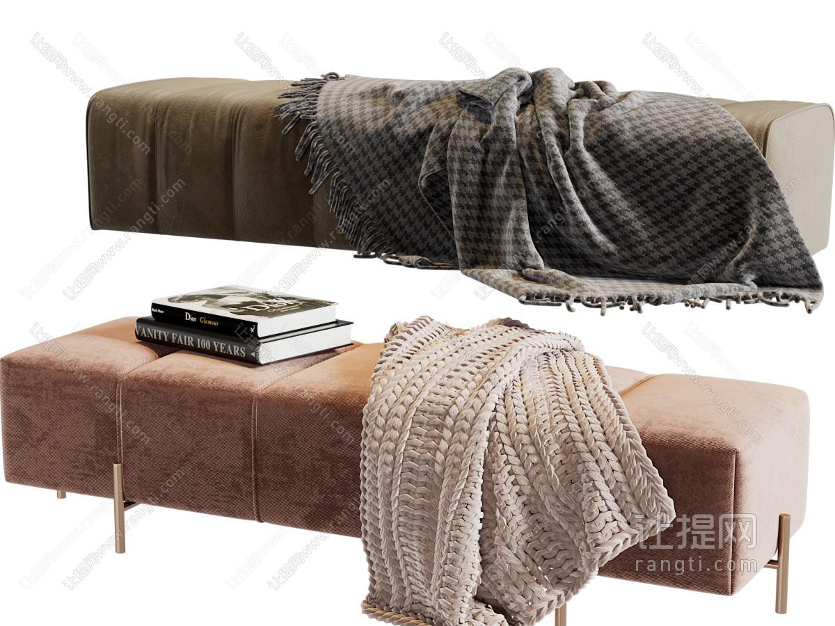 现代布艺长方形沙发凳