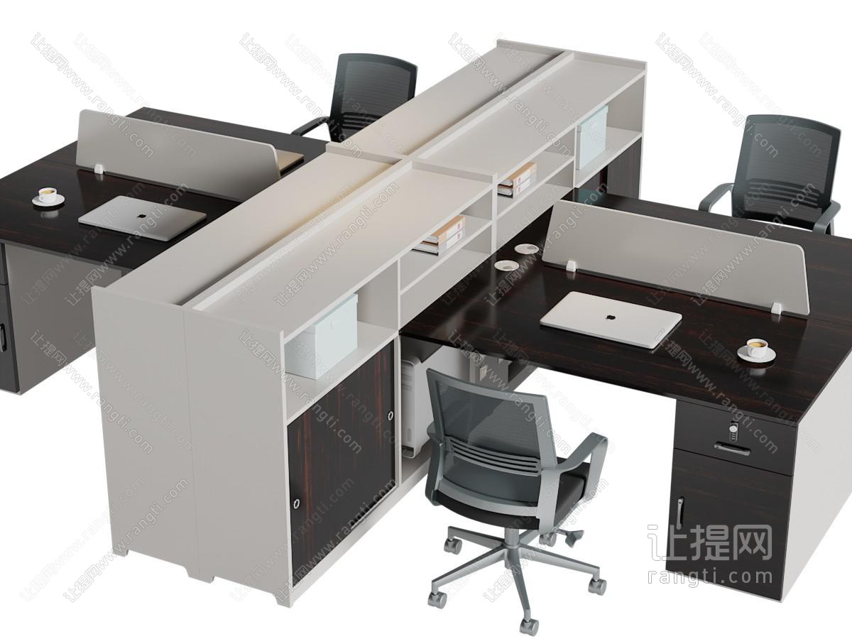 现代四人位组合办公桌椅