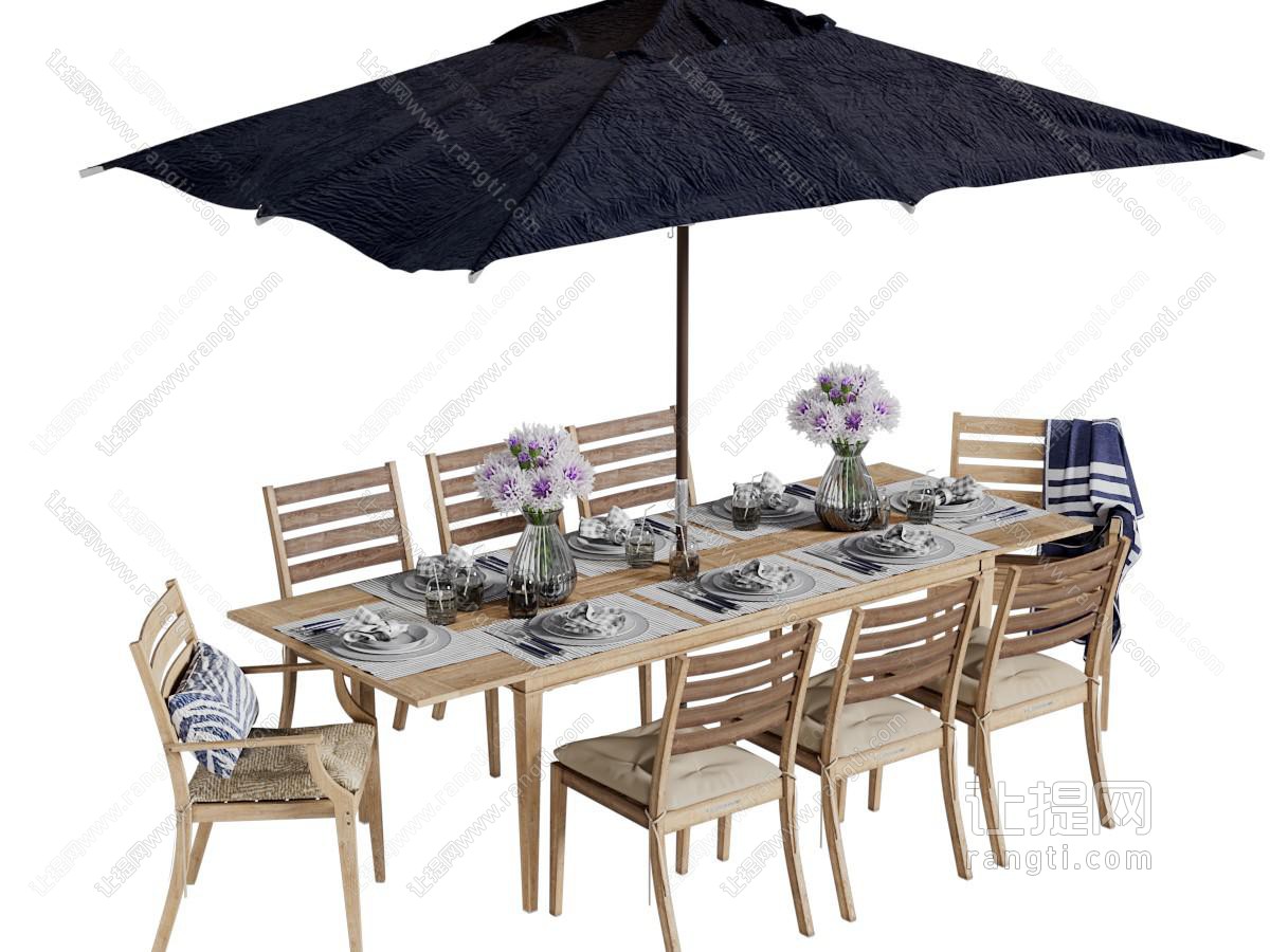 现代户外餐桌椅组合遮阳伞