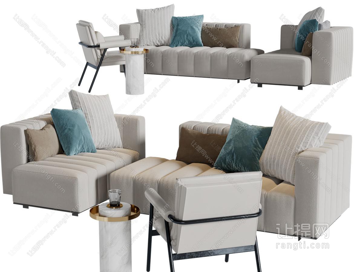 现代布艺块状多人沙发休闲椅子组合