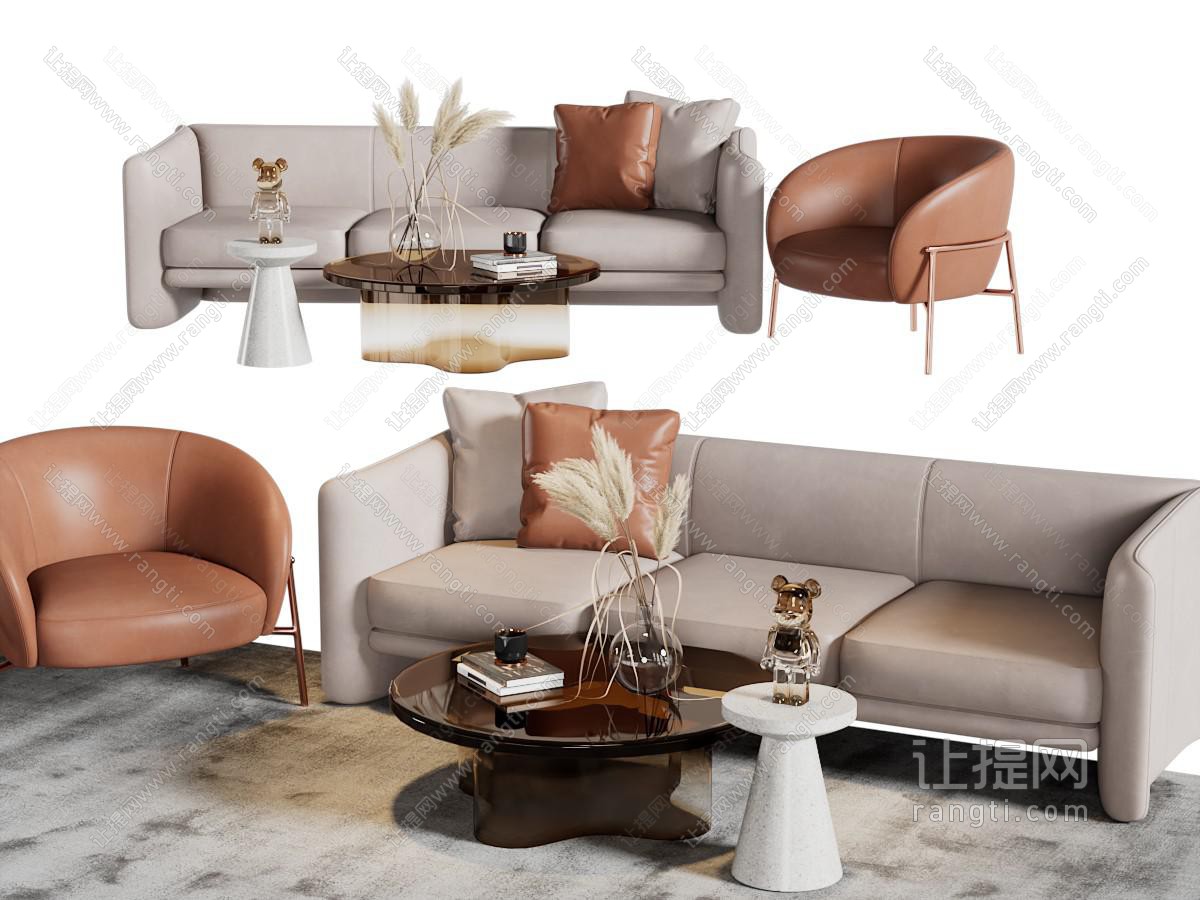 现代多人沙发休闲椅子茶几组合