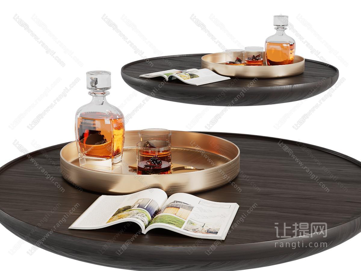 现代托盘红酒书本摆件组合