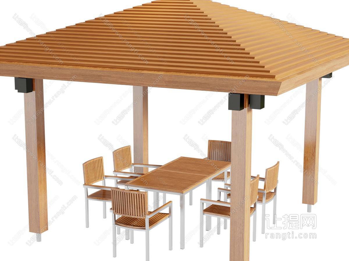 新中式实木亭子、户外餐桌椅组合