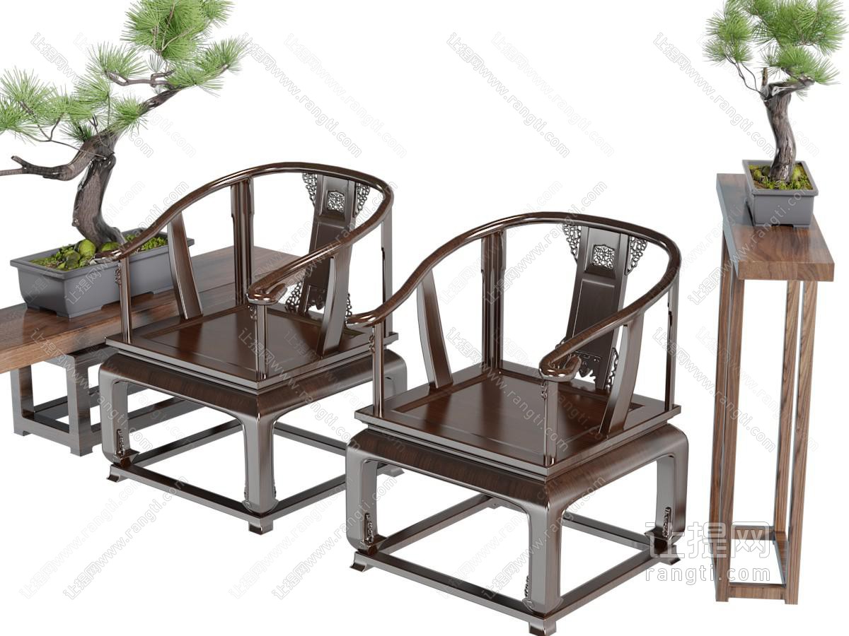 中式古典雕花实木圈椅扶手椅