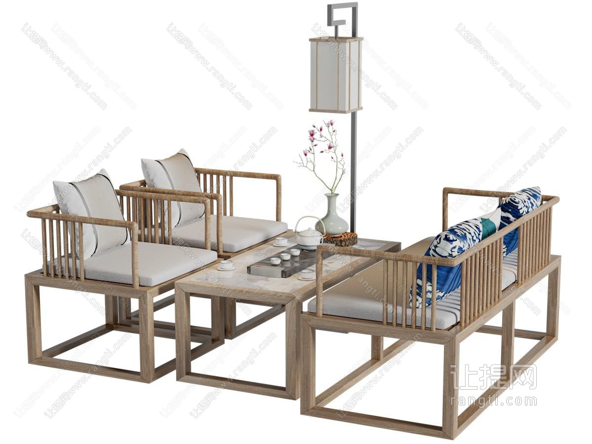新中式实木茶桌椅组合