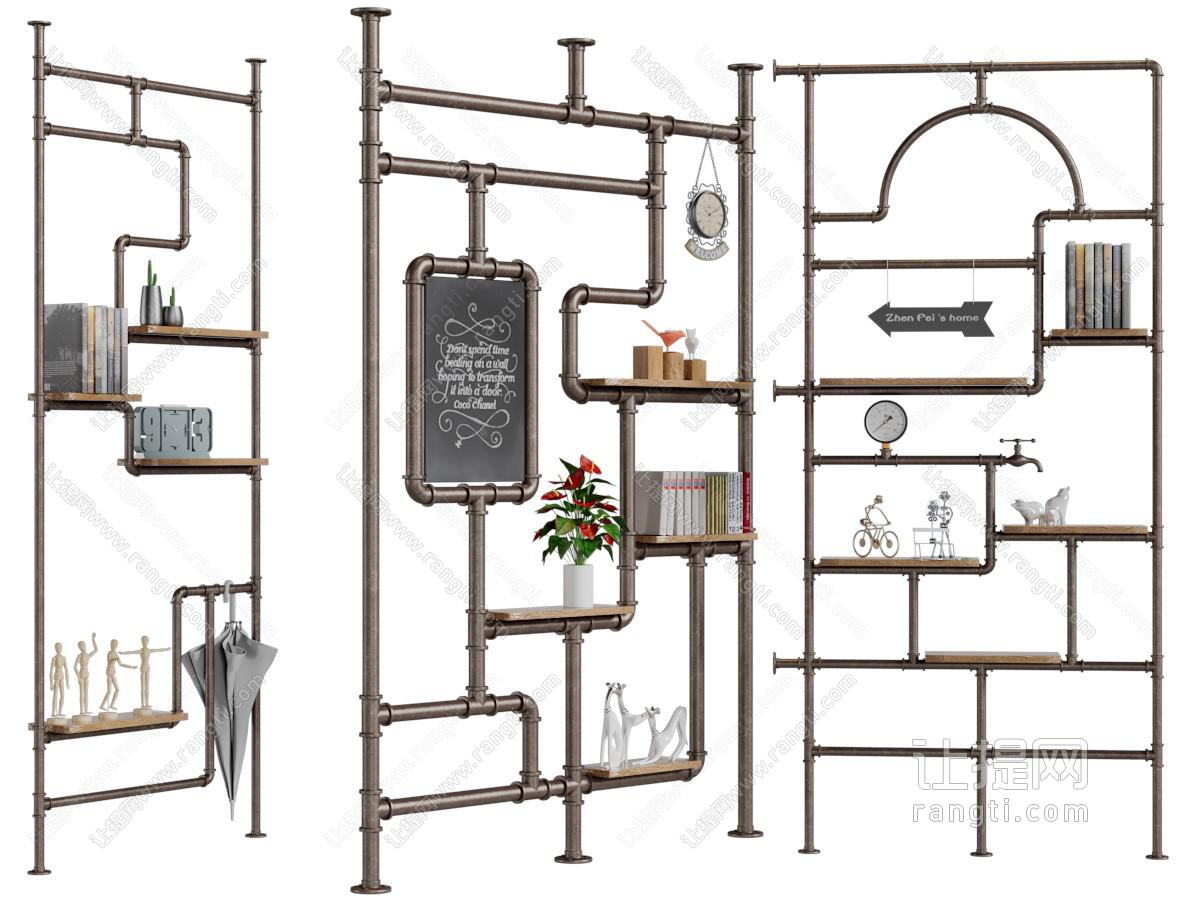 工业风水管装饰品置物架