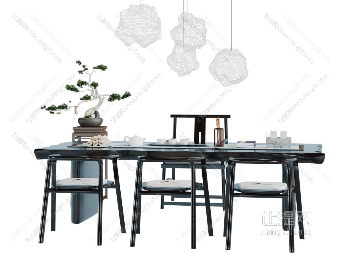 新中式黑色实木茶桌椅组合