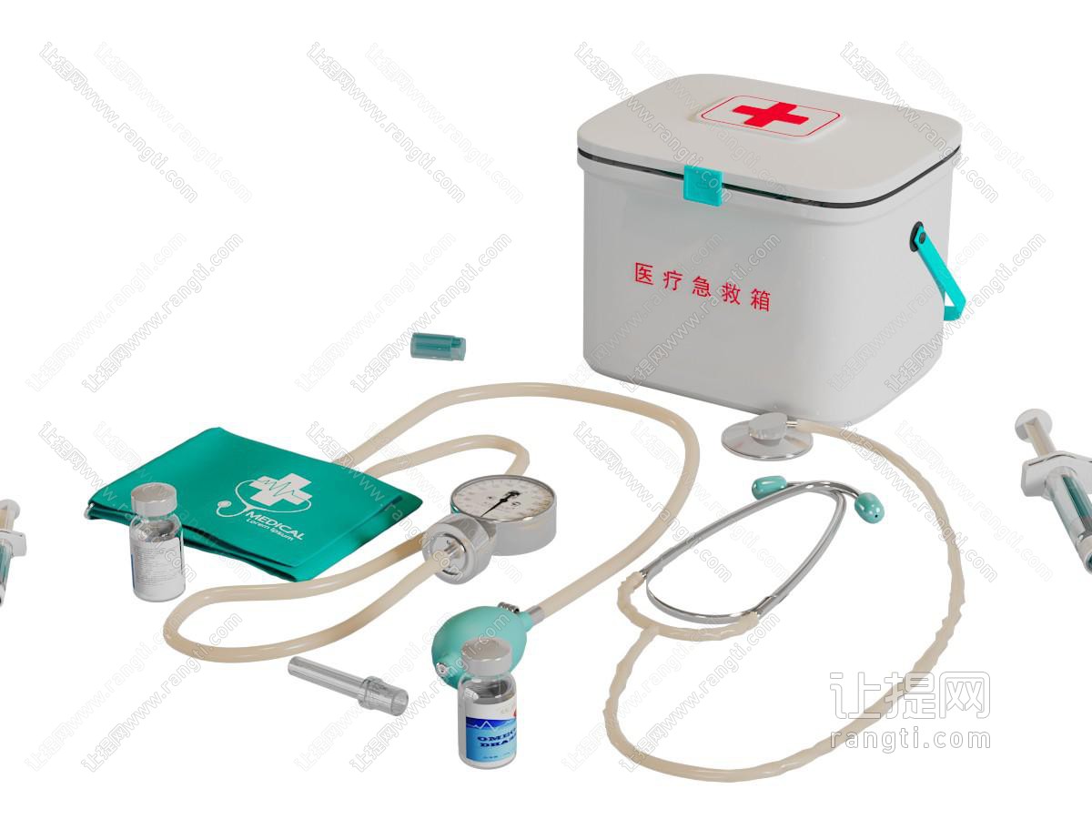 医疗急救箱、听诊器和血压计