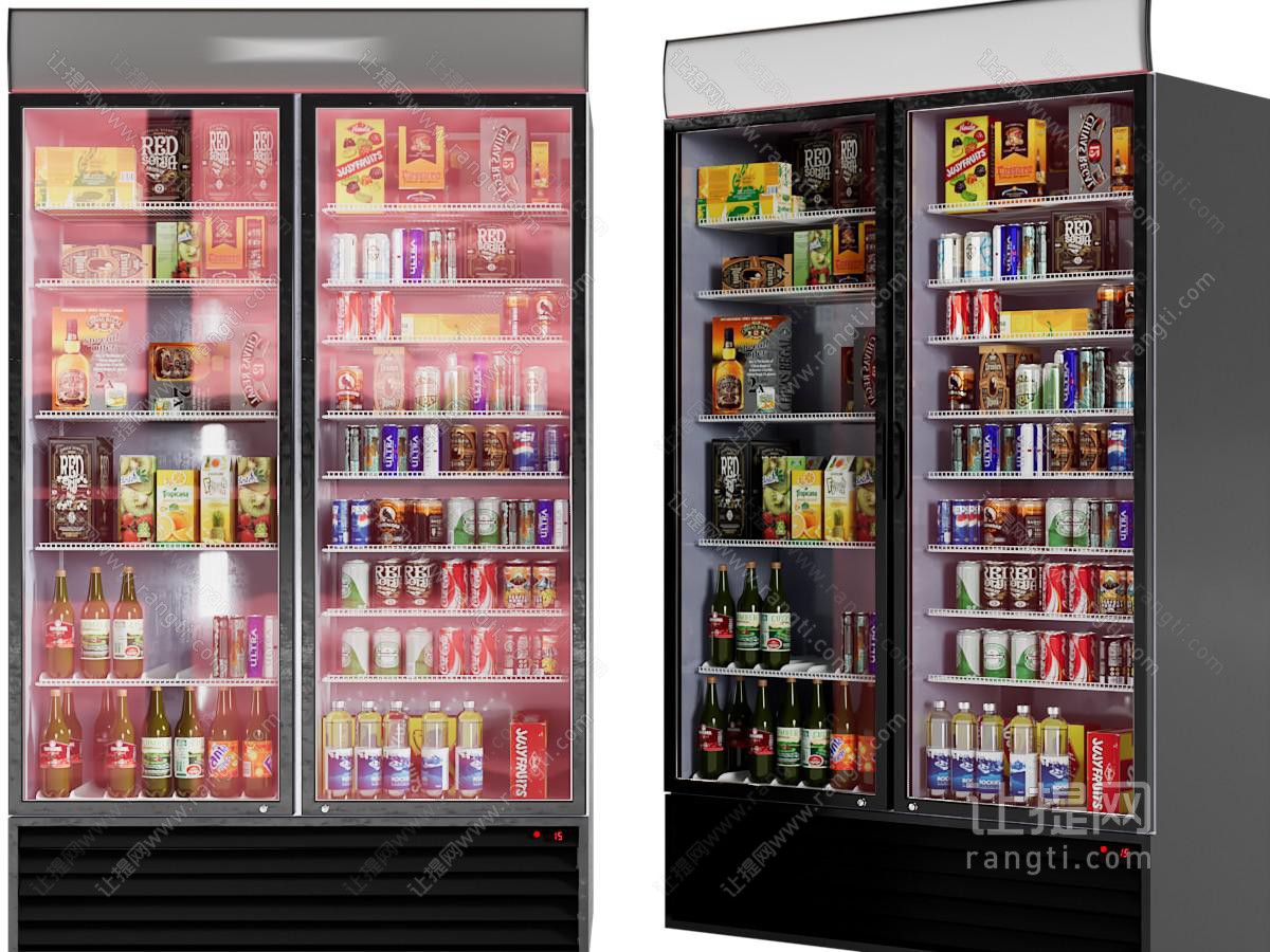 现代玻璃柜门的商用电冰箱