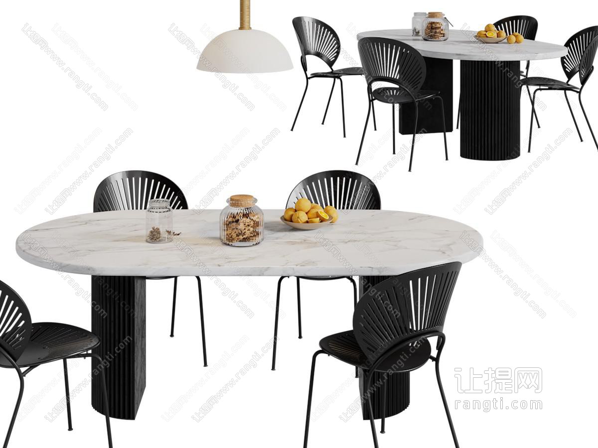 现代大理石餐桌椅组合