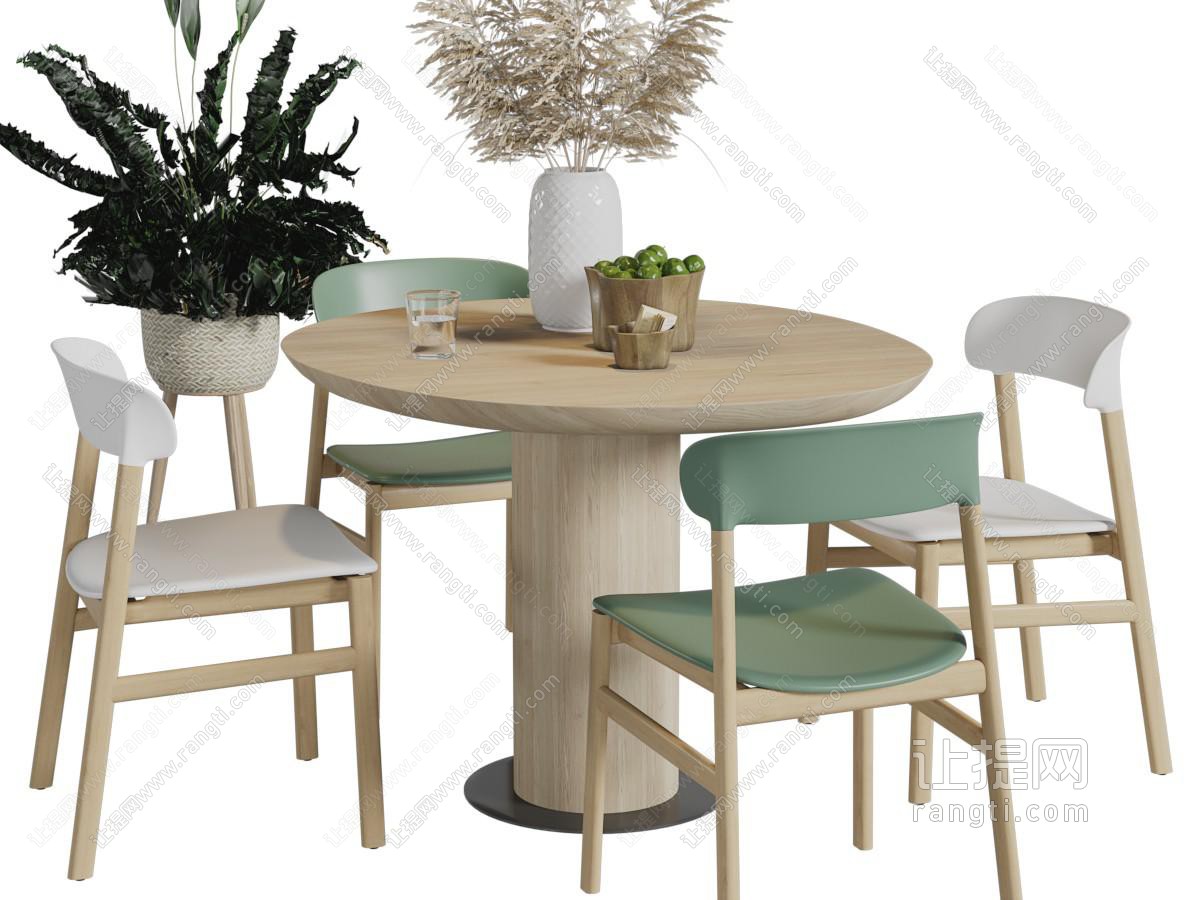 北欧圆形实木餐桌椅组合