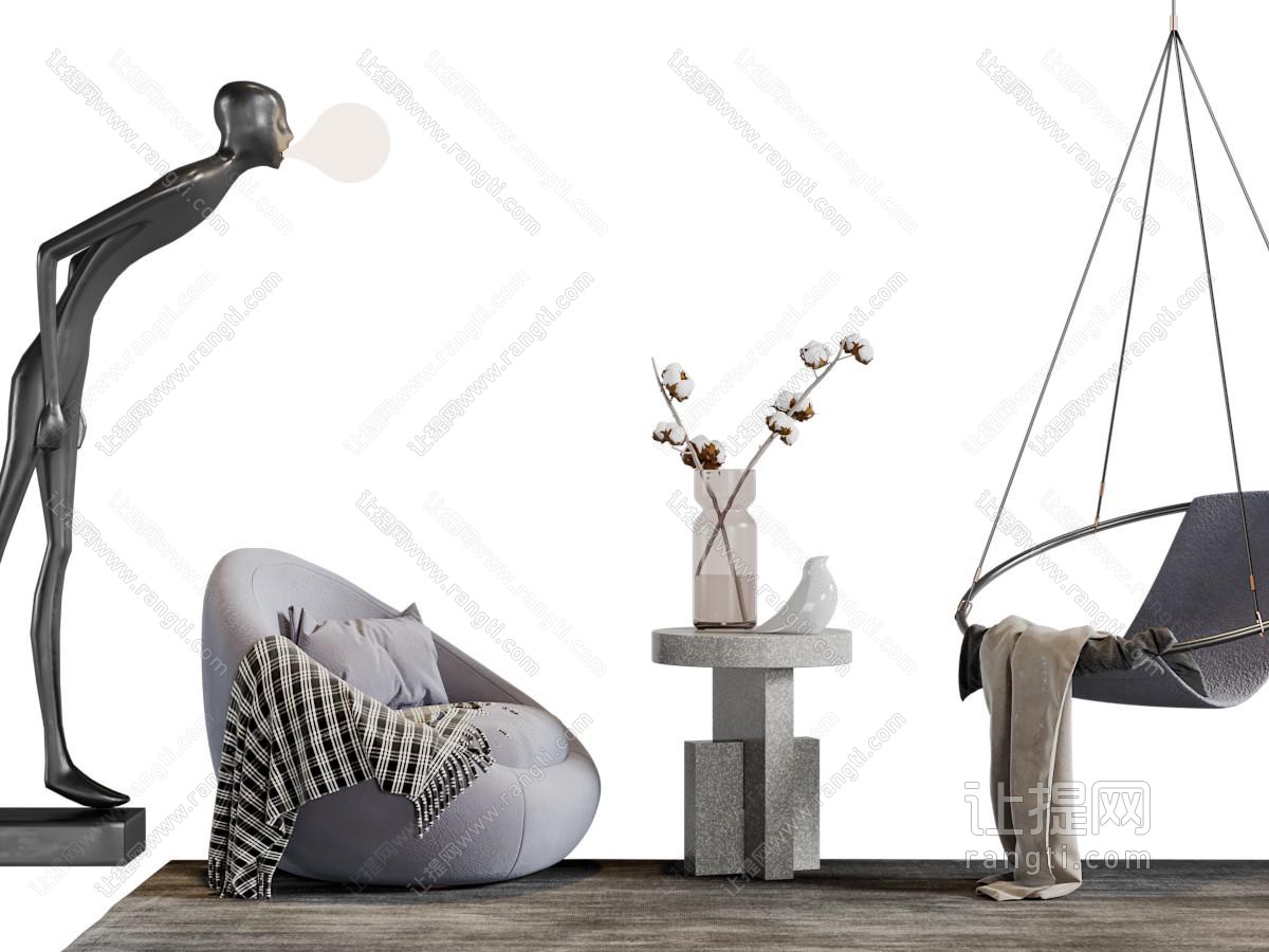 现代圆形单人沙发、吊椅