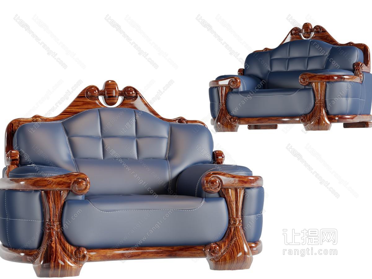 欧式实木雕花边框的单人沙发
