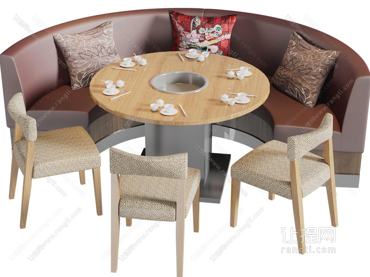 现代卡座沙发茶几 现代餐厅卡座沙发餐桌 休闲沙发-室内设计-拓者设计吧