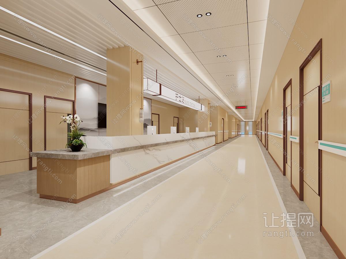 新中式医院走廊过道、护士站