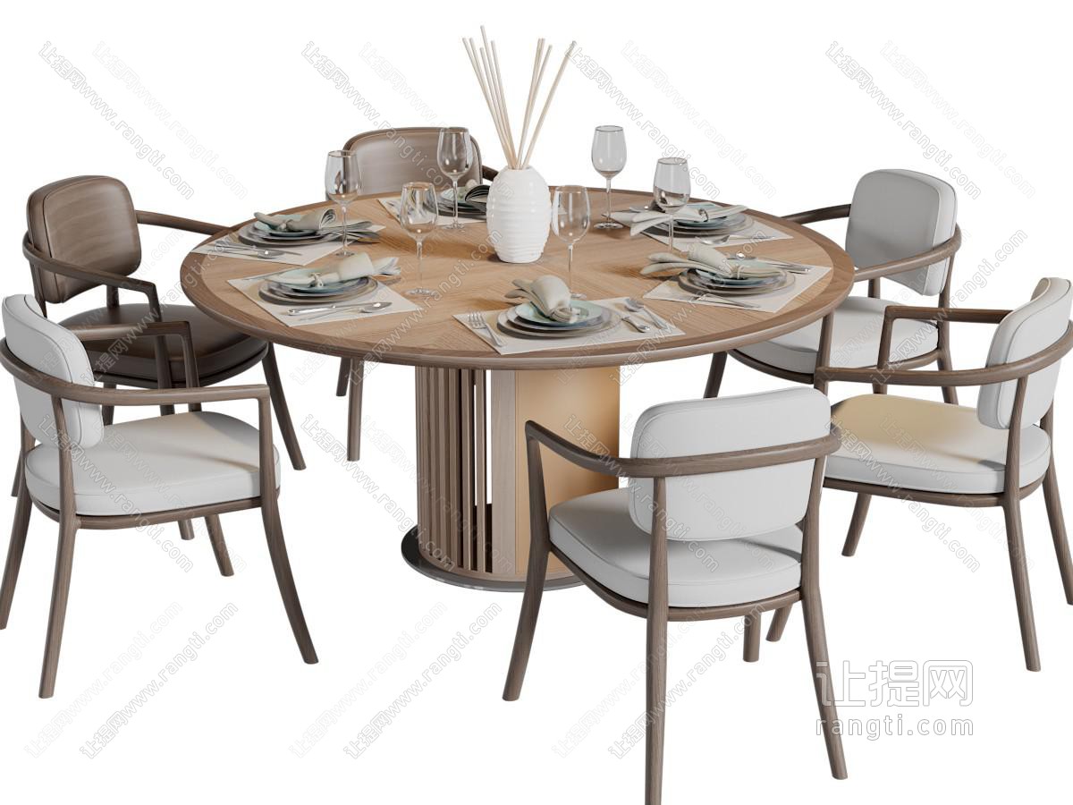 新中式实木圆形餐桌椅组合