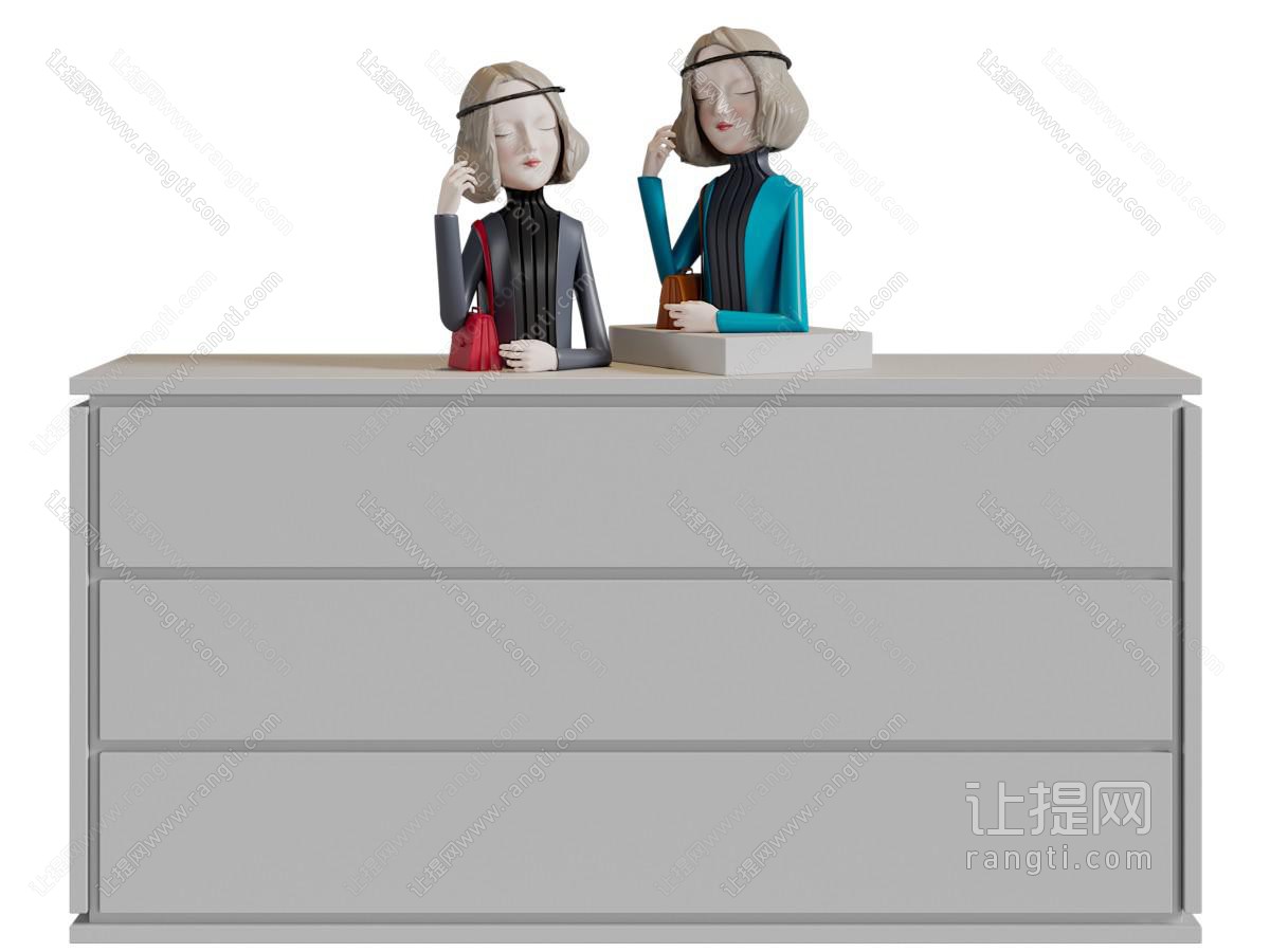 现代玄关柜、瓷娃娃摆件