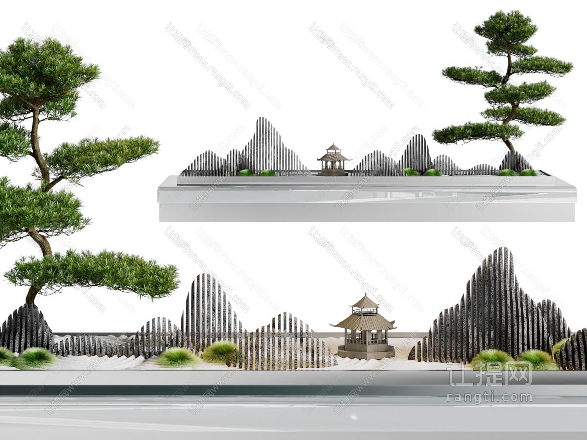新中式松树假山景观园艺小品