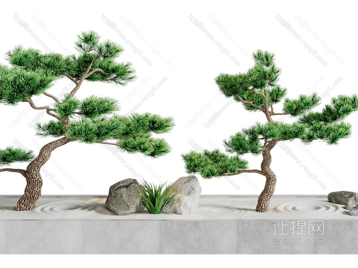 中式松树石头景观园艺小品