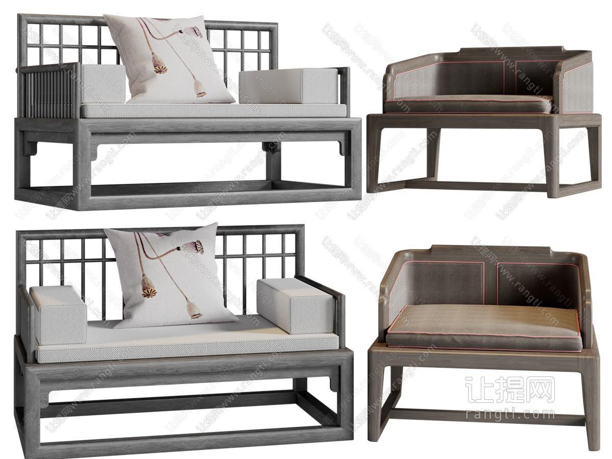新中式实木单人沙发