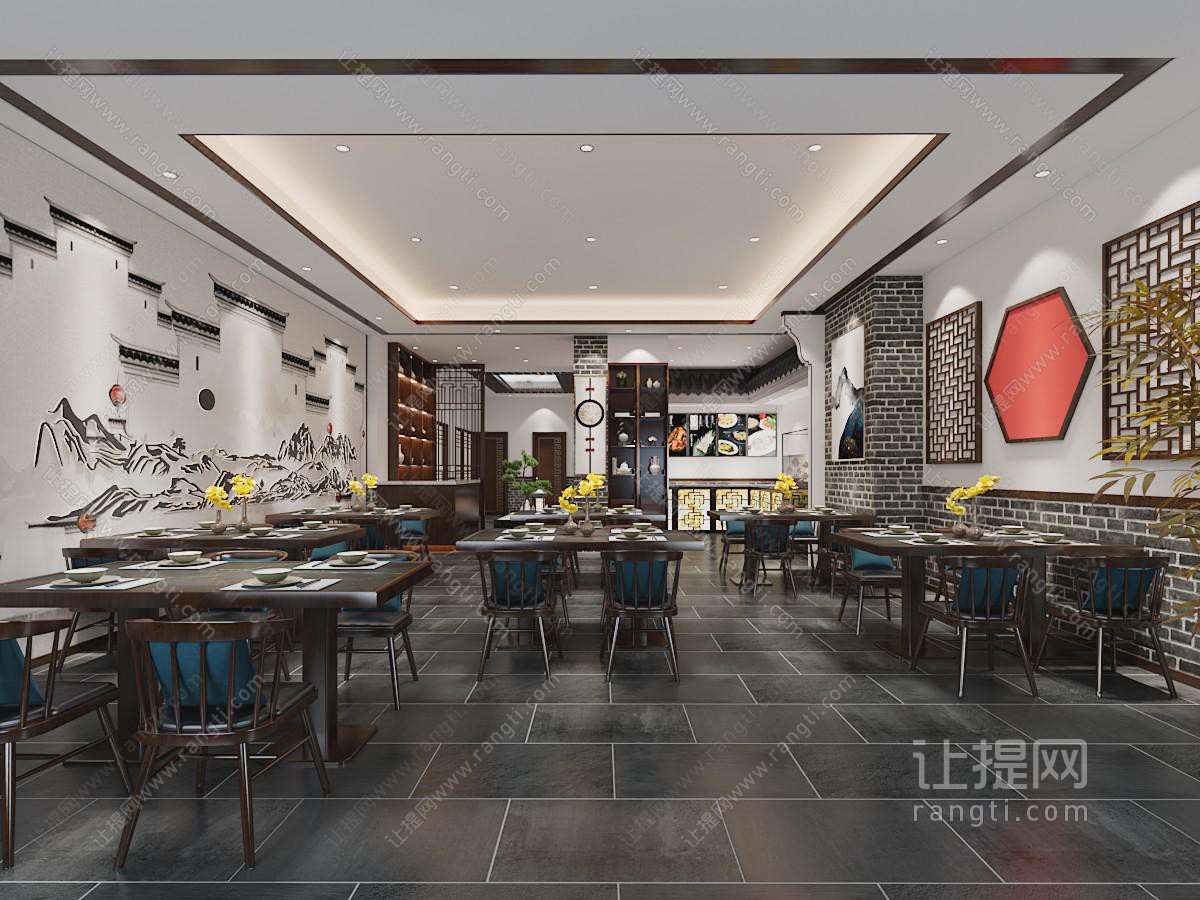 新中式饭店餐馆就餐区