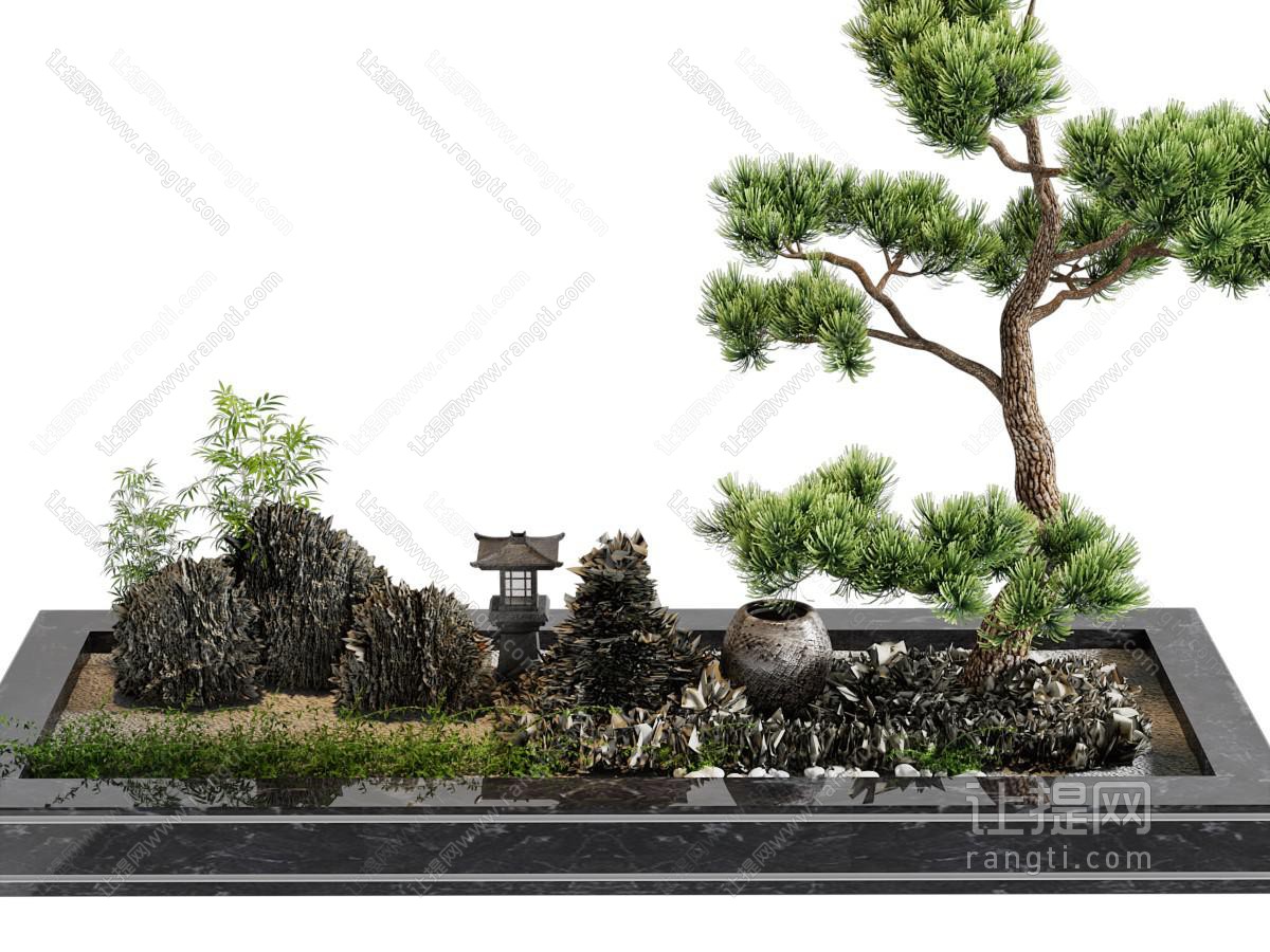 新中式松树景观园艺小品