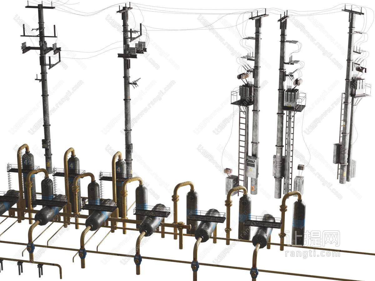现代户外电线杆、电力设备