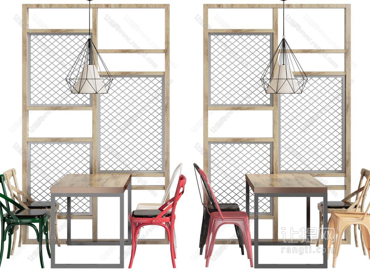 工业风长方形餐桌椅组合