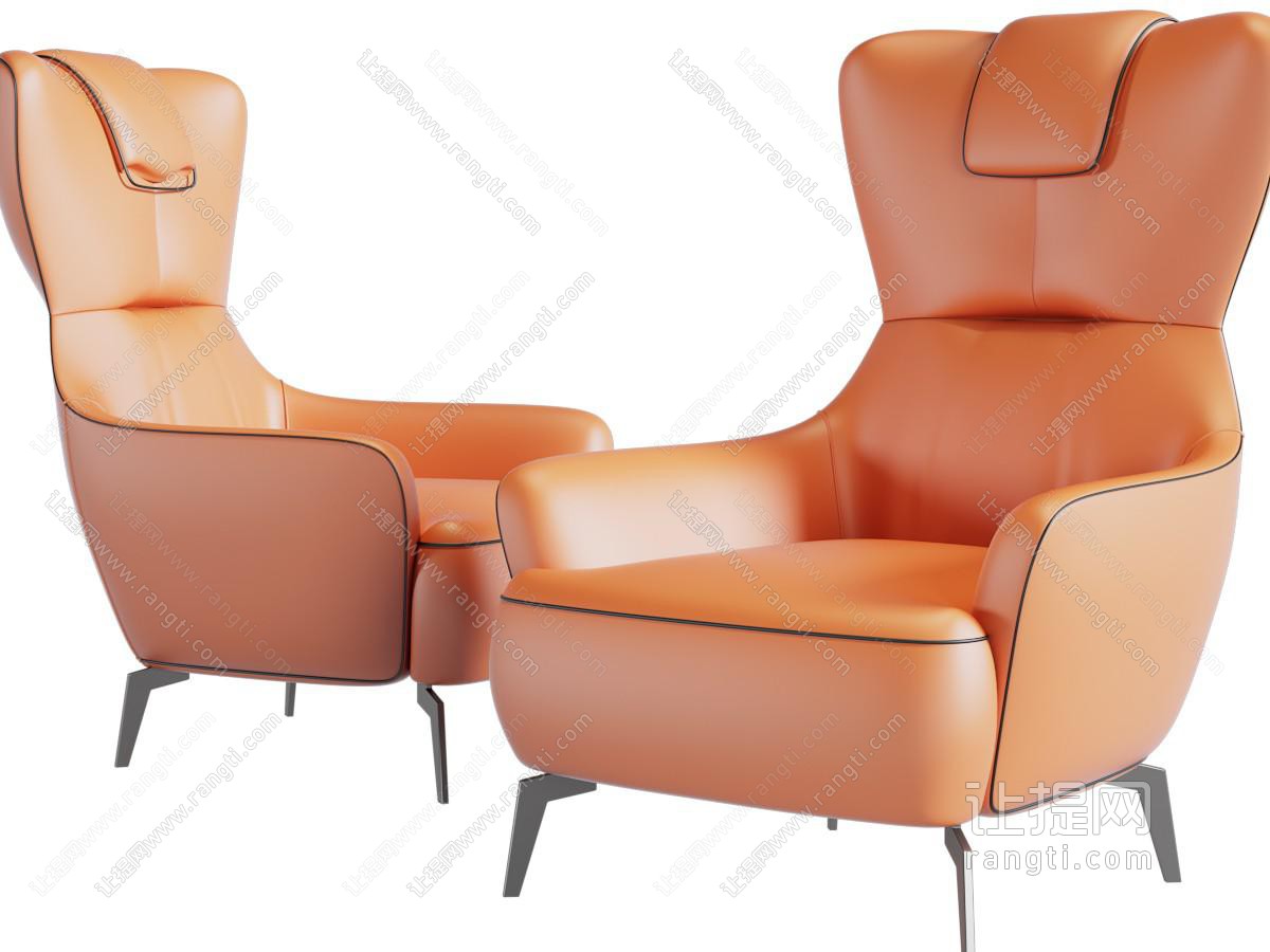 橙色的皮质单人休闲沙发椅