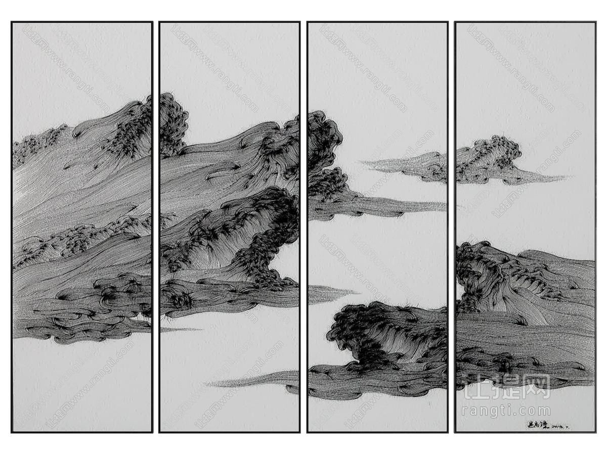 新中式四联山脉装饰挂画
